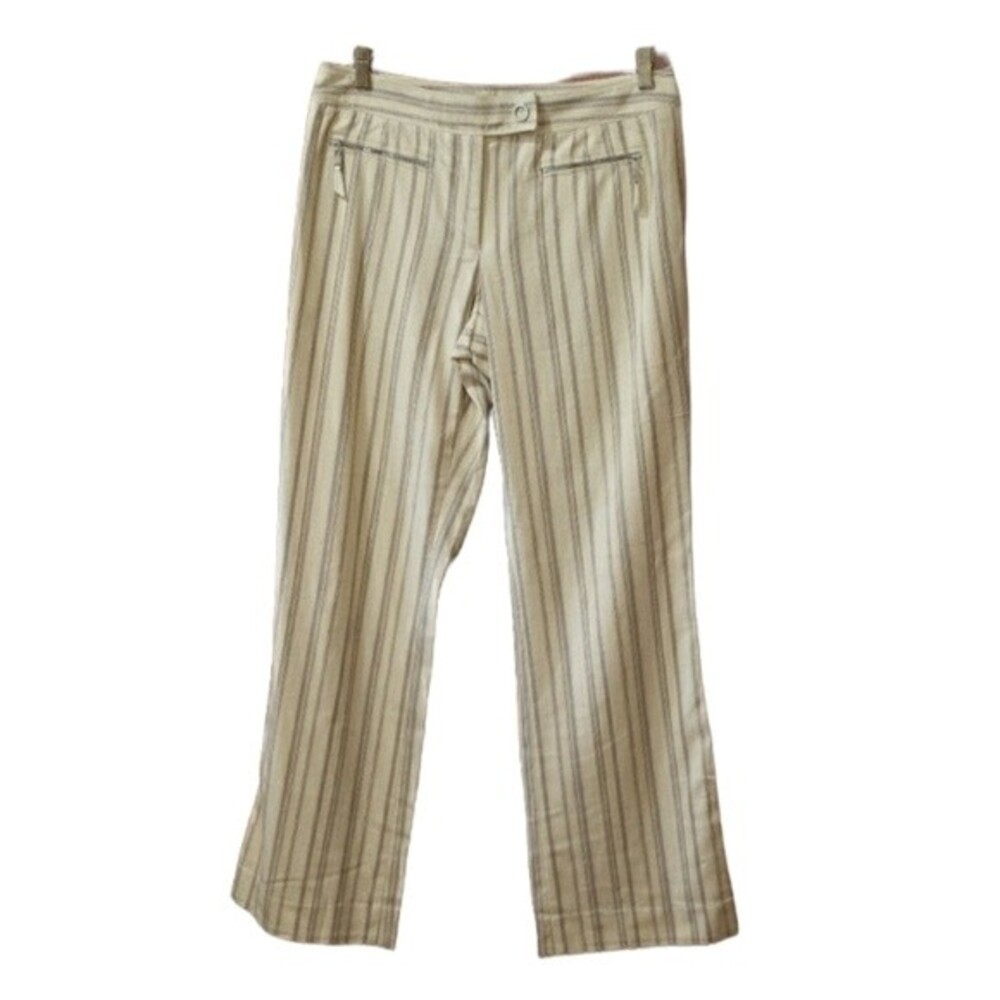 Liz Claiborne Vintage Tan Striped Flare Pants 8 Y2K Stretch Cotton Blend